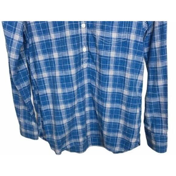 J Crew Factory Blue Plaid Boy Fit Partial Button Up Popover Long Sleeve Shirt XS - Picture 4 of 5